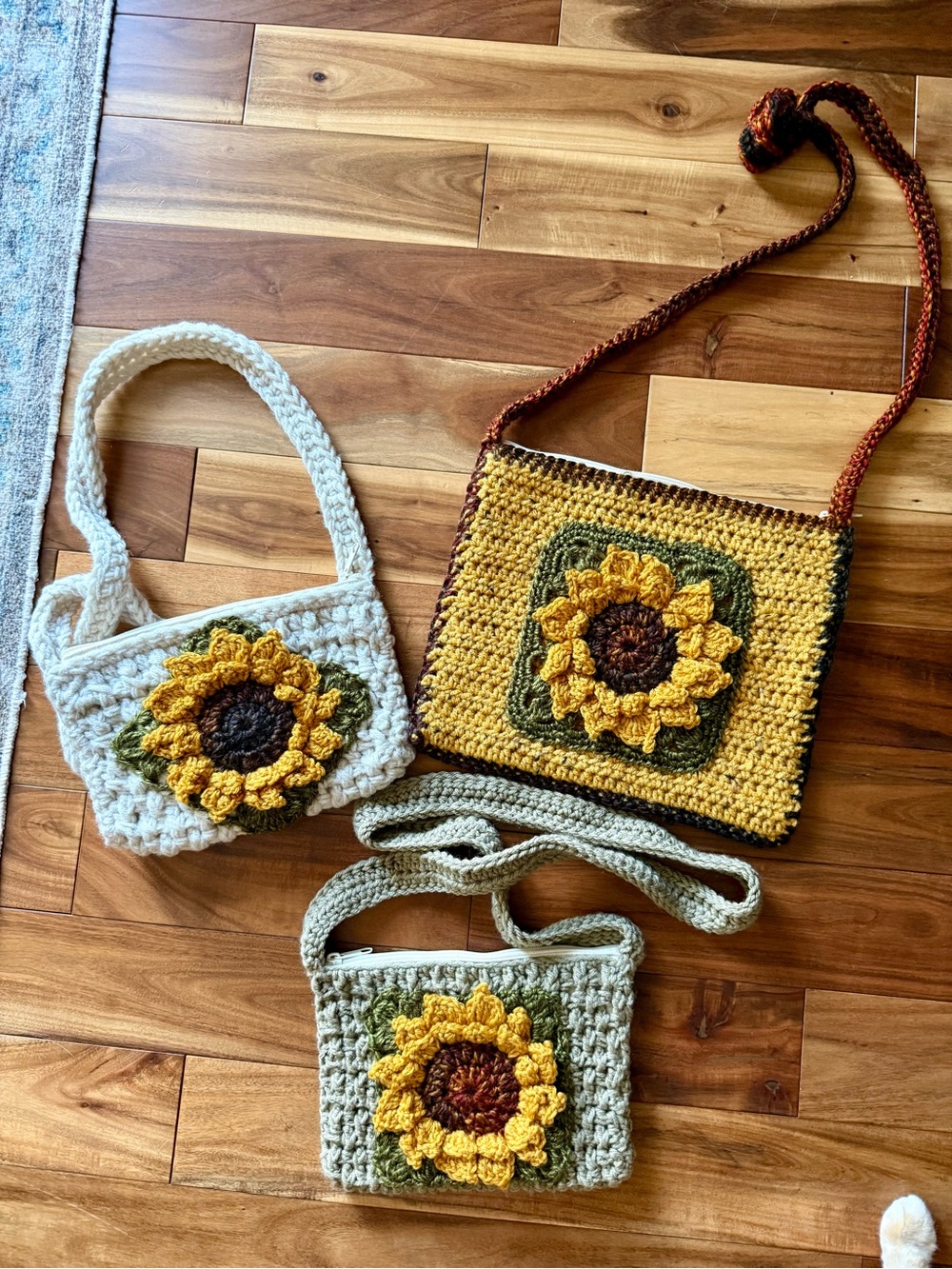 Handmade Sunflower Crochet Crossbody Bags All 3 for one price!